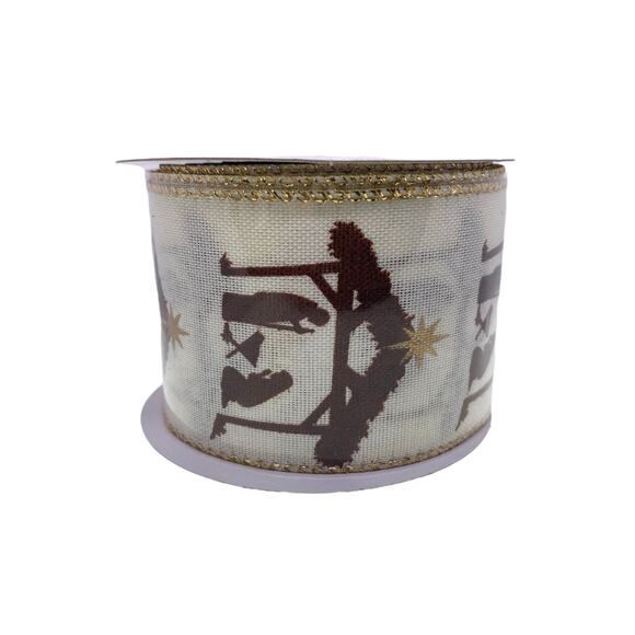 Religious Jesus Nativity Scene Manger Christmas Ribbon 9 Feet Canvas 2.5” Wide - Picture 1 of 2